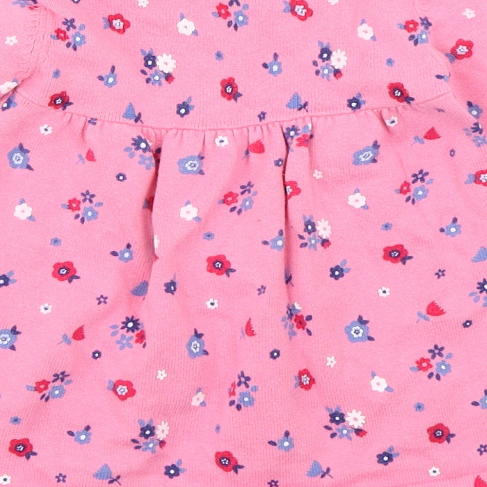 Brand and care label for George girls’ pink floral knit jumper dress, size 3-6, months