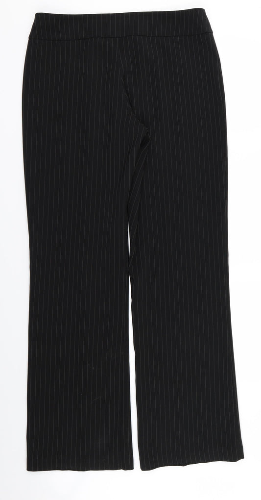 Ozone Womens Black Striped Trousers Size 14 L30.5 in