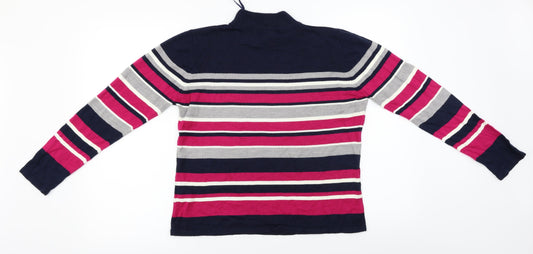 bm collection Womens Blue Striped Pullover Jumper Size S