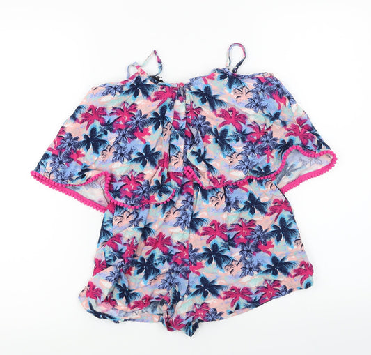 Candy Couture Girls Blue Floral Jumpsuit One-Piece Size 13 Years