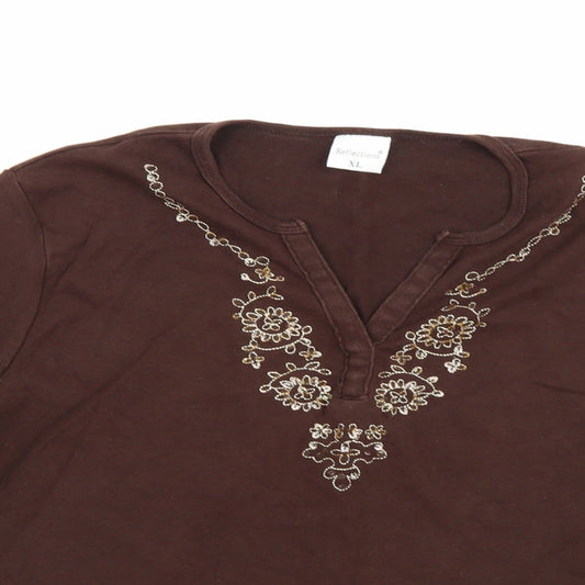 Reflections Womens Brown Basic Blouse Size XL