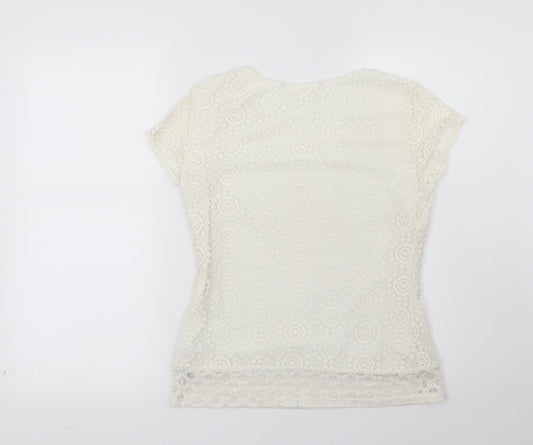 Preworn Womens Beige Geometric Basic T-Shirt Size 8