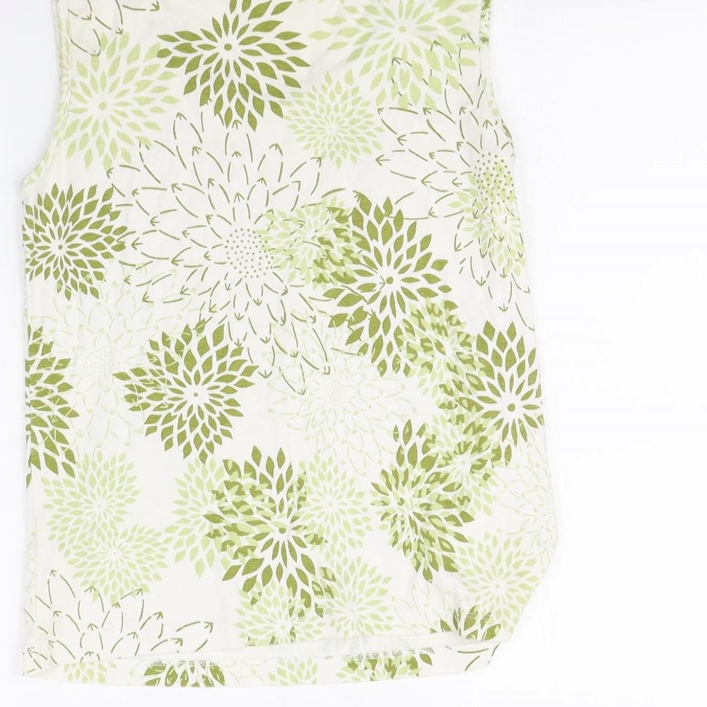 M&Co Womens White Floral Basic Tank Size L