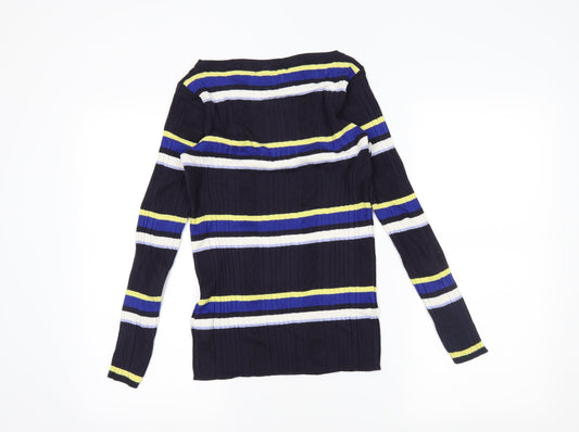 M&S Womens Black Striped Pullover Jumper Size 12