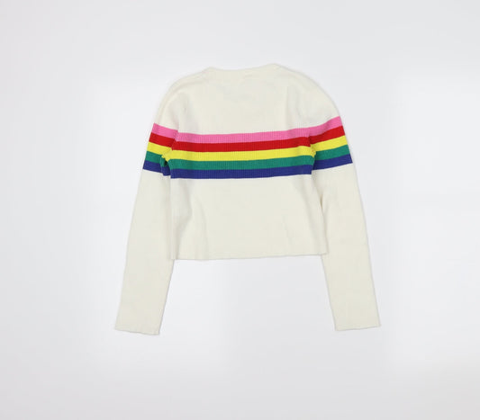 Malibu Girls Ivory Striped Pullover Jumper Size M