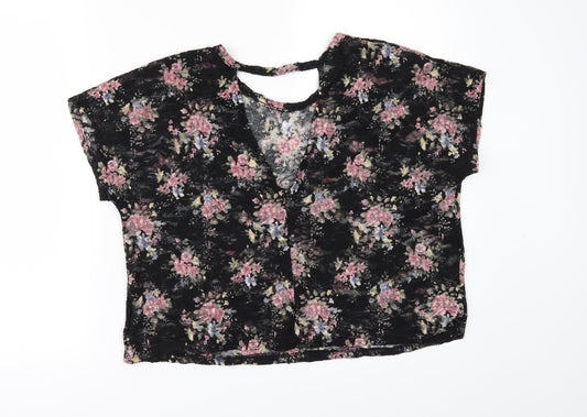 Pins & Needles Womens Black Floral Basic T-Shirt Size M - see through