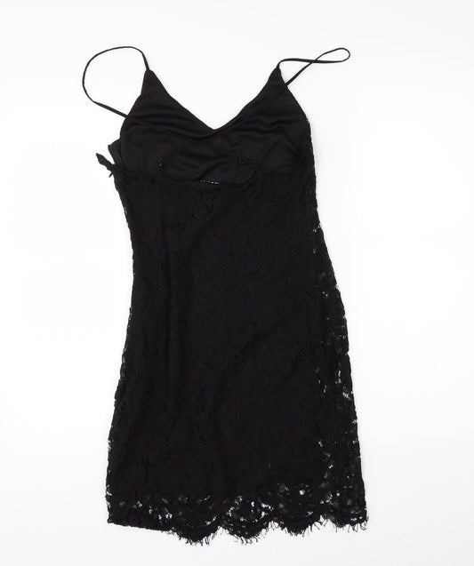 LOVE LIES Womens Black Mini Size S - LACE SHAPED HEM