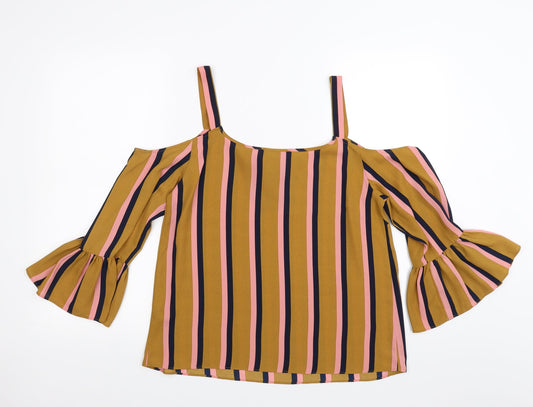 Matalan Womens Beige Striped Basic Blouse Size 12 - cold shoulder