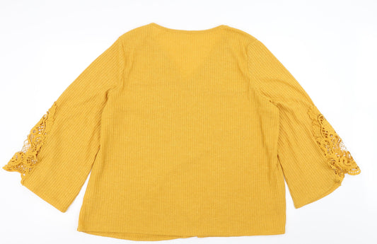 Preworn Womens Yellow Pullover Jumper Size XL - Lace Sleeve detail