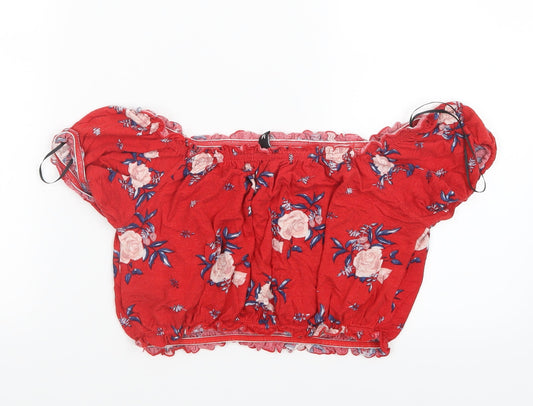 Divided by H&M Womens Red Floral Cropped T-Shirt Size M