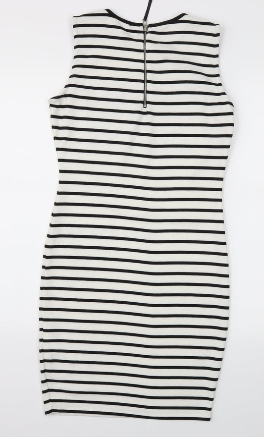Amisu Womens Silver Striped A-Line Size 10