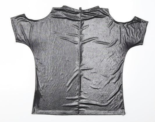 Boohoo Womens Grey Basic T-Shirt Size 10 - Cold Shoulder
