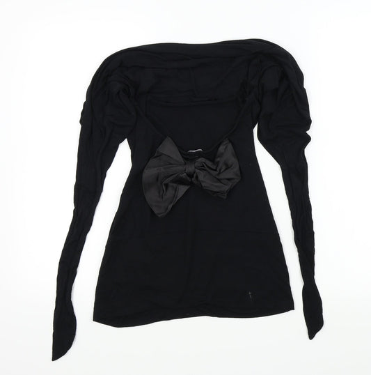 Evita Womens Black Basic T-Shirt Size S - bow on scoop back