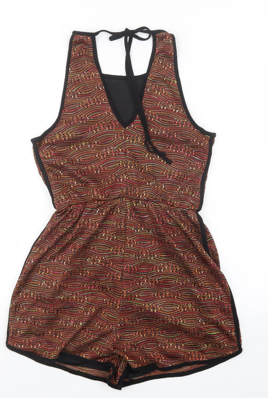 New Look Womens Gold Striped Playsuit One-Piece Size 8