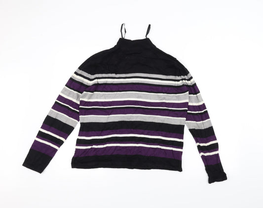 BM Womens Black Striped Pullover Jumper Size S