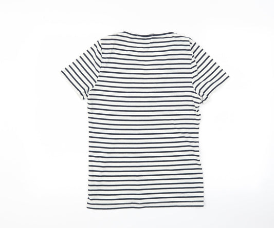 bm casual Womens White Striped Basic T-Shirt Size XS