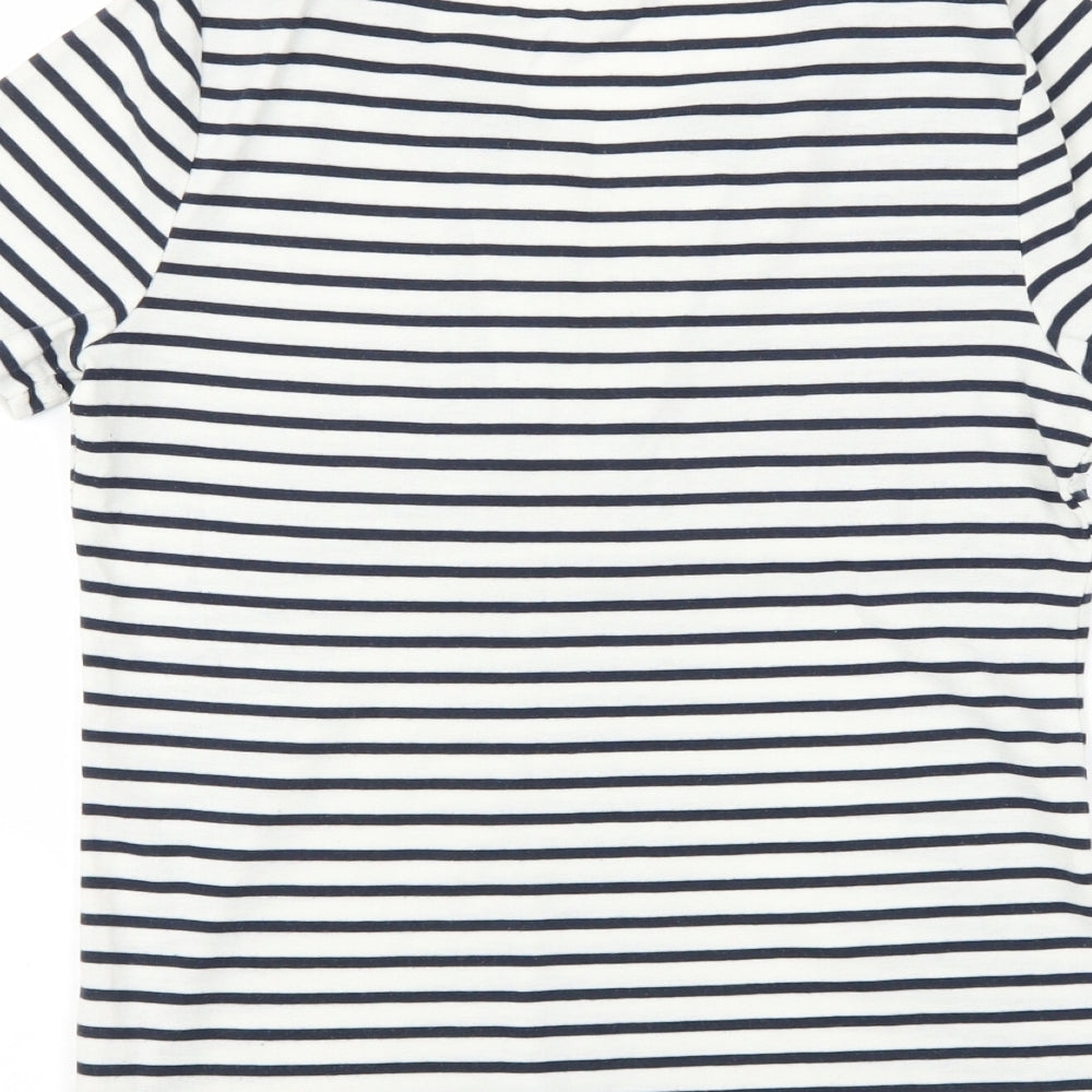 bm casual Womens White Striped Basic T-Shirt Size XS