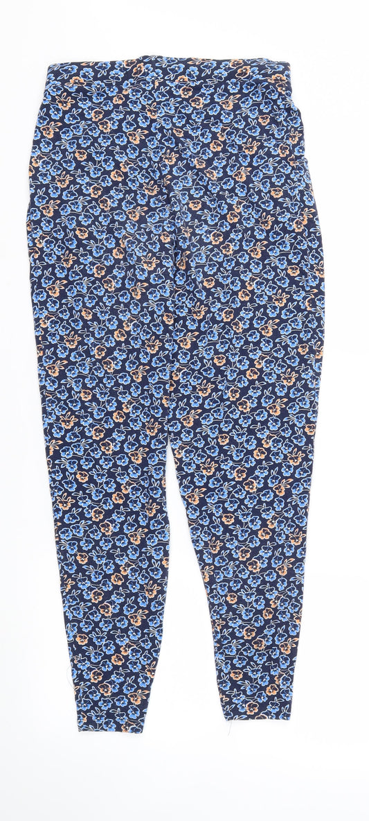 next Womens Blue Floral Jogger Trousers Size 6 L25 in - Stretch waistband