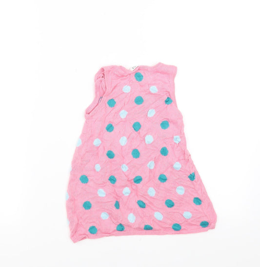George Girls Pink Polka Dot Knit Jumper Dress Size 18-24 Months
