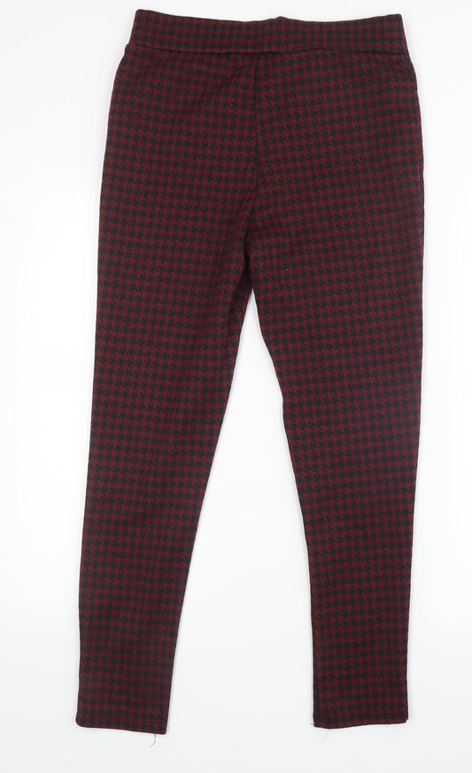 Select Womens Red Houndstooth Trousers Size 12 L26 in