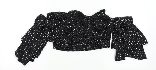 In the Style Womens Black Polka Dot Basic Blouse Size 10 - frill neck line an sleeves