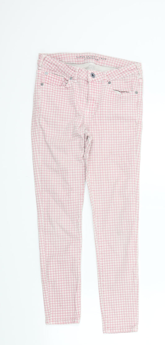 Jack Wills Womens Pink Check Skinny Jeans Size 8 L24 in