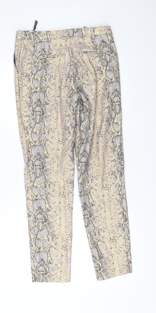 Topshop Womens Gold Animal Print Trousers Size 6 L26 in
