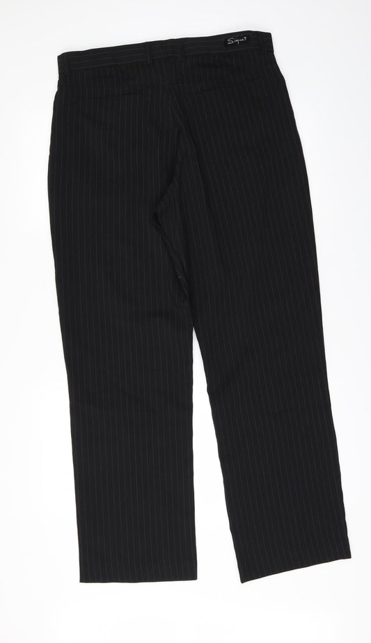 signet Mens Black Striped Trousers Size 32 in L30 in