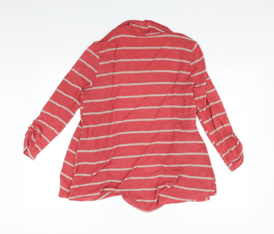 b' leev Womens Red Striped Cardigan Jumper Size L