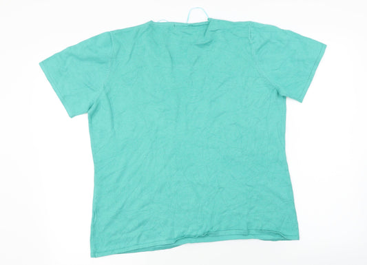 happy D Womens Green Floral Basic T-Shirt Size 18