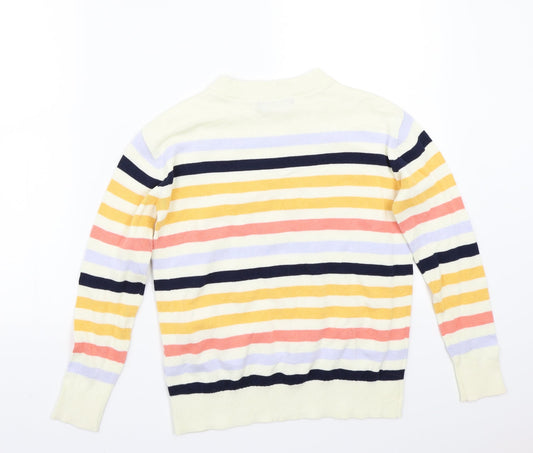 Marks and Spencer Womens White Striped Pullover Jumper Size XS