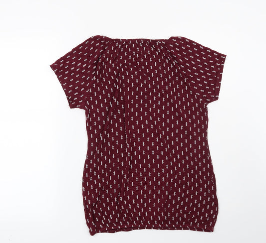 Vivance Womens Red Geometric Basic Blouse Size 10