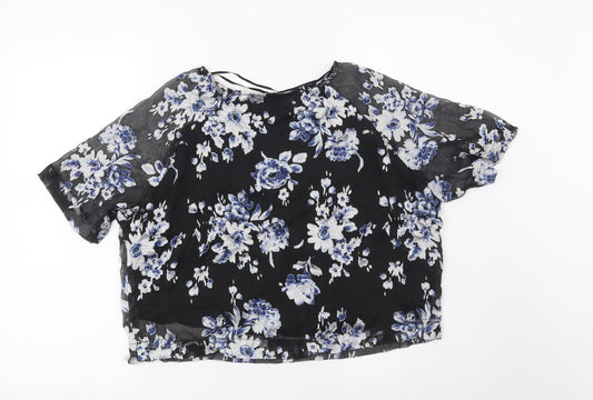 New Look Womens Black Floral Basic Blouse Size 8