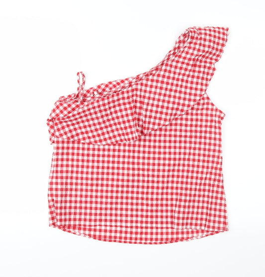 New Look Womens Red Check Basic Blouse Size 14