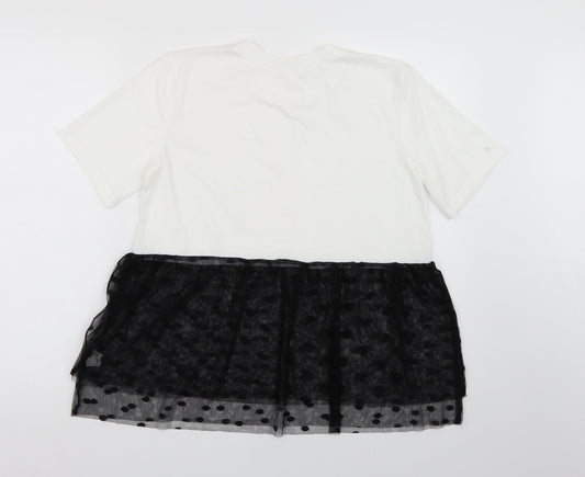 Preworn Womens White Polka Dot Basic T-Shirt Size S