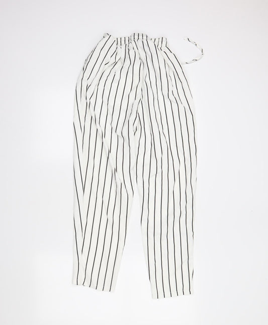 PRETTYLITTLETHING Womens White Striped Trousers Size 6 L26 in