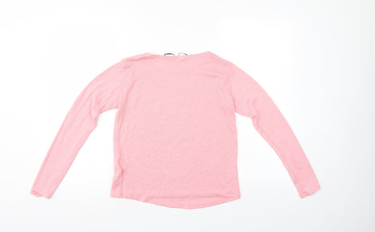 H&M Girls Pink Animal Print Pullover Jumper Size 11-12 Years
