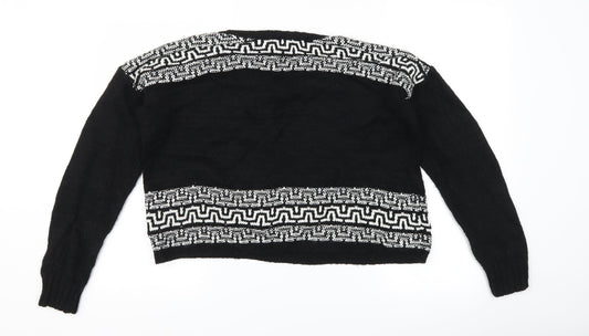 New Look Womens Black Geometric Pullover Jumper Size 8
