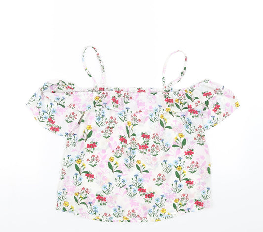 New Look Girls White Floral Basic Blouse Size 14 Years
