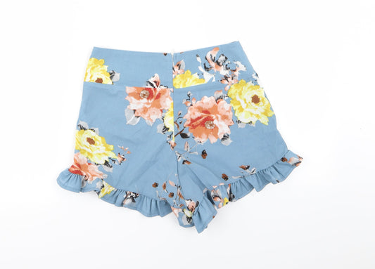 prewornq Womens Black Floral Hot Pants Shorts Size S