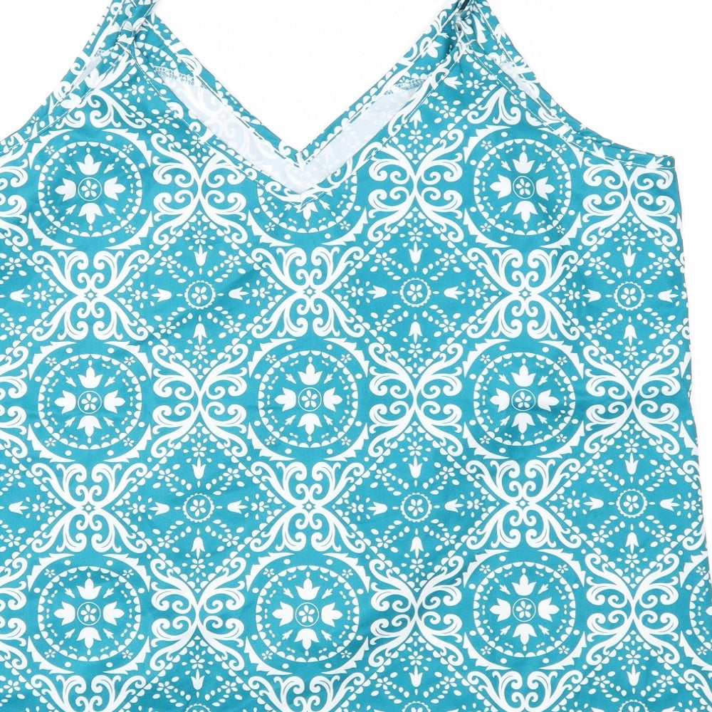Preworn Womens Blue Argyle/Diamond Basic Blouse Size XL