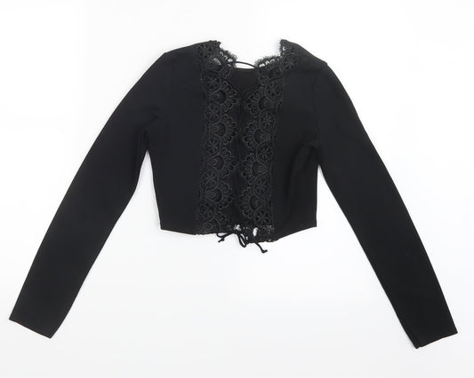 PRETTYLITTLETHING Womens Black Cropped T-Shirt Size 6