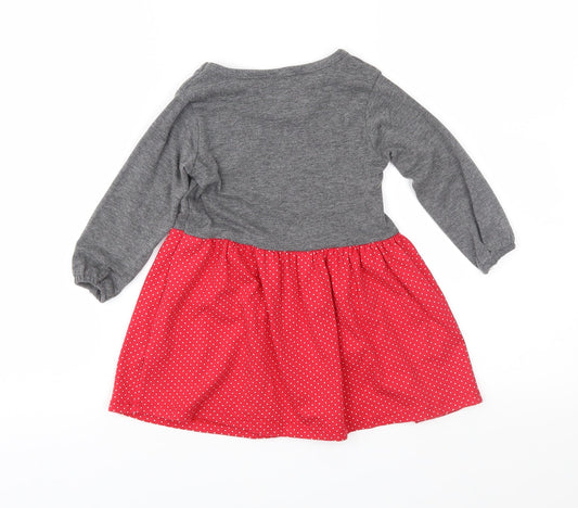 Poppins Girls Red Polka Dot Jersey Fit & Flare Size 12 Months - Minie Mouse