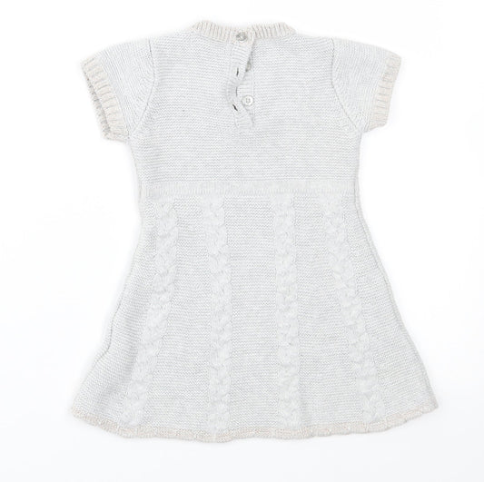 Primark Girls Grey Knit Jumper Dress Size 12-18 Months
