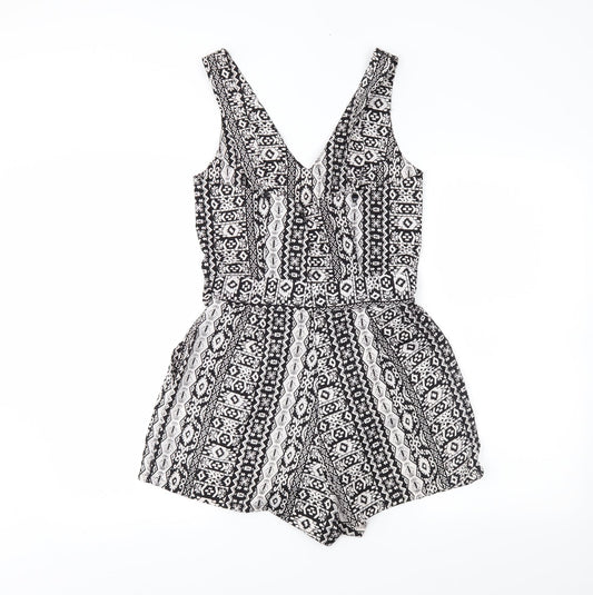 M&S Womens White Fair Isle Playsuit One-Piece Size S L3 in