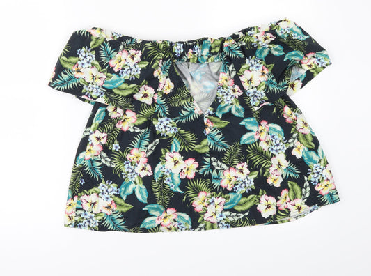 Topshop Womens Black Floral Tunic Blouse Size 10