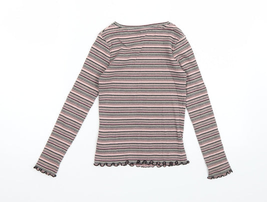 NEXT Girls Pink Striped Basic T-Shirt Size 7 Years
