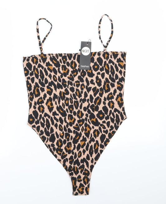 Boohoo Womens Multicoloured Animal Print Bodysuit One-Piece Size 14