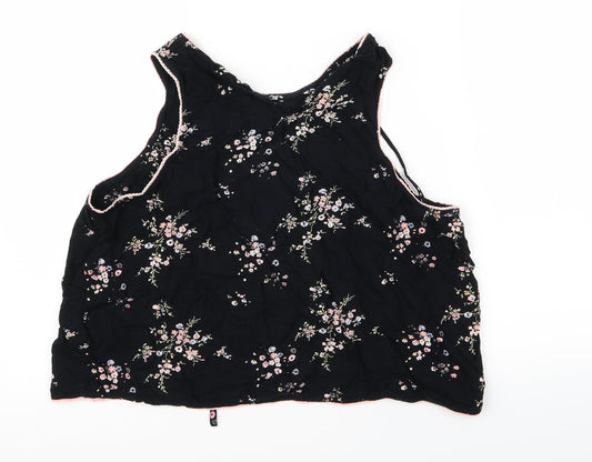 Topshop Womens Black Floral Basic Tank Size 14