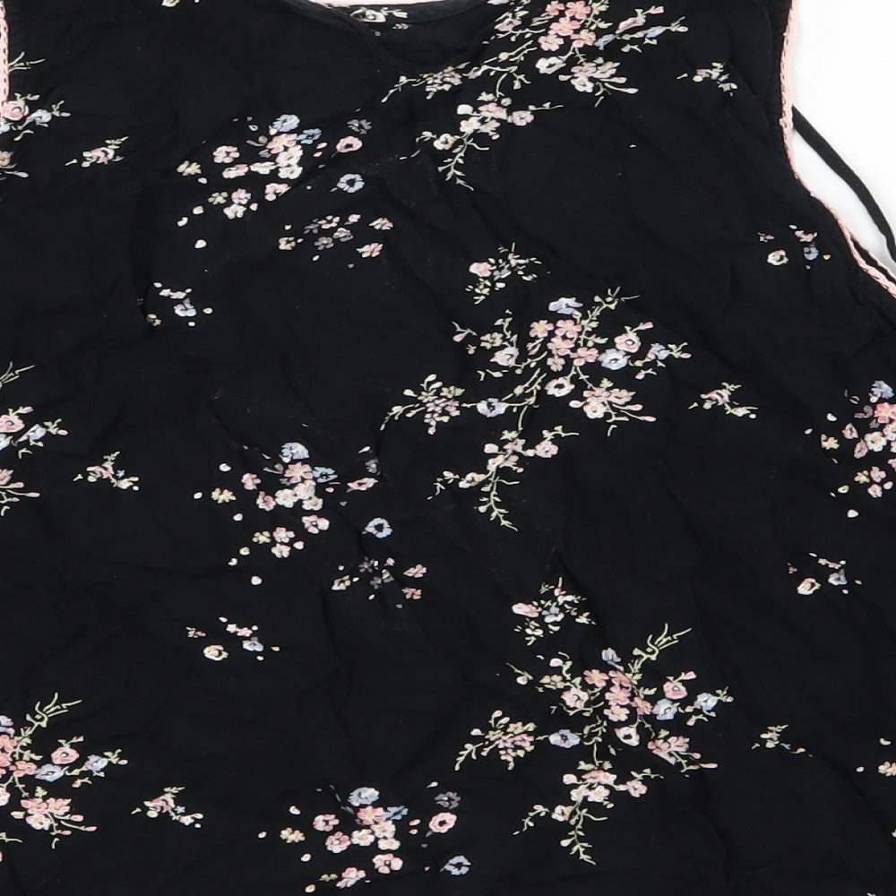 Topshop Womens Black Floral Basic Tank Size 14